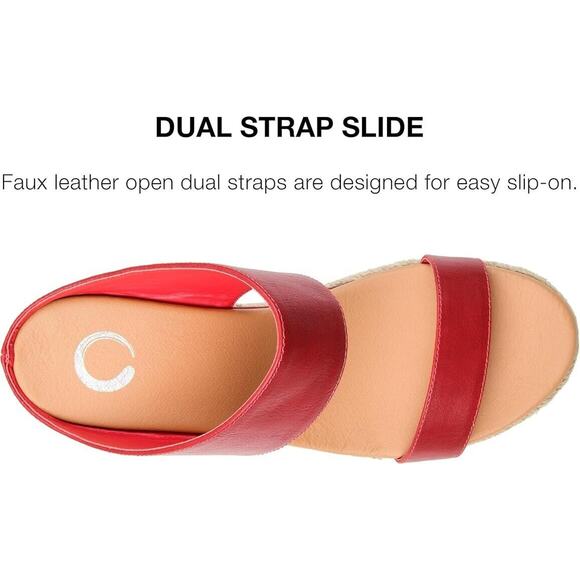 NEW Journee Collection Alissa Double Strap Comfort Wedge Espadrille Sandals RED - Picture 7 of 9